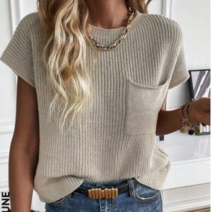 Pocket Patched Batwing Sleeve Knit Top - SHEIN